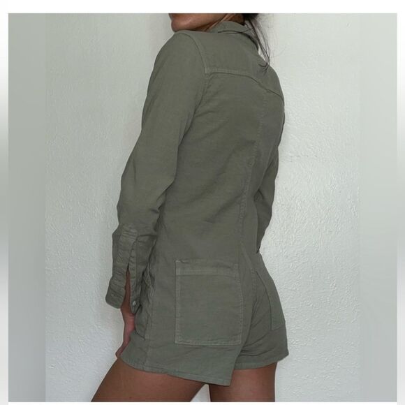 NWT Frank & Eileen XXS Ireland Playsuit Sage Green Pockets Long Sleeve Boho Chic - Picture 7 of 10